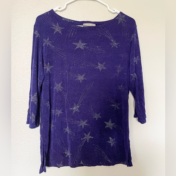 Notations Tops - Notations Purple Starry Glitter Top Womens Medium 3/4 Sleeve Shirt